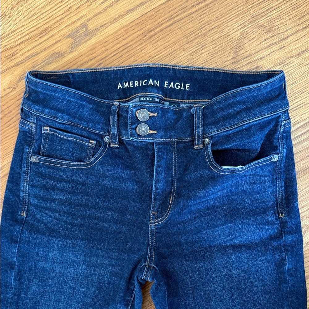 American Eagle Kick Boot Jeans Size 8 Dark Wash Stretch - Picture 3 of 8